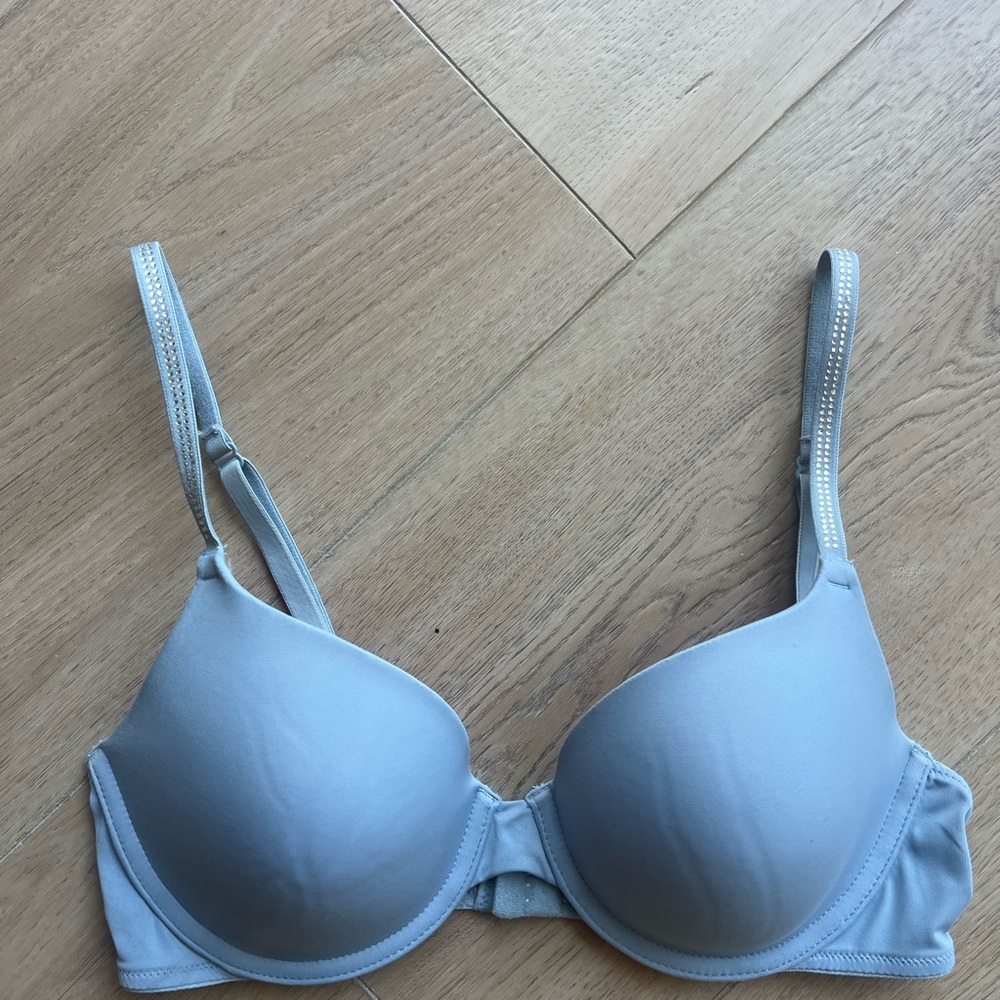 PINK Victoria's Secret Light Blue Bra with Rhinestone Straps & Underwire Support